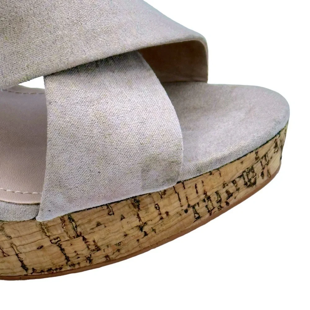 CHARLES by Charles David Latrice Nude Vegan Suede Cork Wedge Sandals Size‎ 10